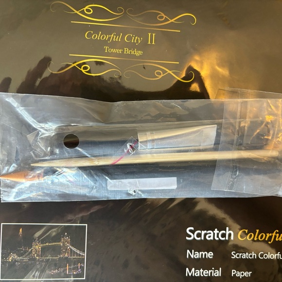 YUELU 'SCRATCH ART' Painting - Colorful City Lot Tower Bridge London - Picture 6 of 6